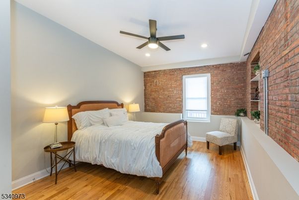Bedroom, Interior, Recessed Lighting, Stone Walls, Wood Texture Flooring