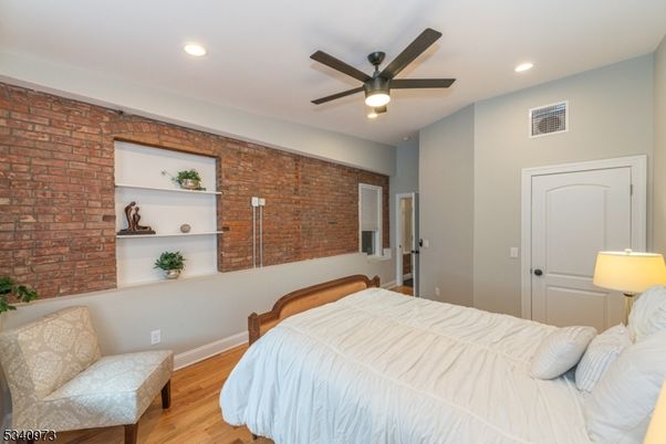 Bedroom, Interior, Recessed Lighting, Stone Walls, Wood Texture Flooring