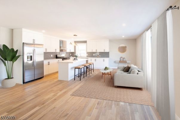 Interior, Kitchen, Living room, Pendant Lights, Recessed Lighting, Stainless Steel Appliances, Wood Texture Flooring