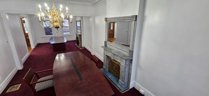 Chandelier, Fireplace, Interior