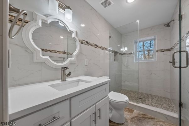 Bathroom, Glass Shower, Interior, Marble Walls, Recessed Lighting