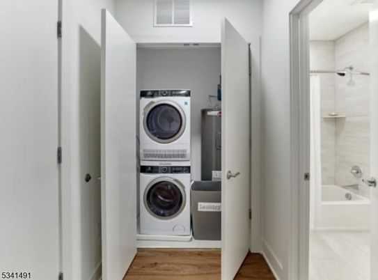 Bathroom, Interior, Utility Closets, Washer, Wood Texture Flooring