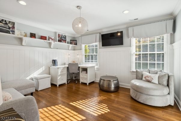 Home Office, Interior, Pendant Lights, Recessed Lighting, Wood Texture Flooring