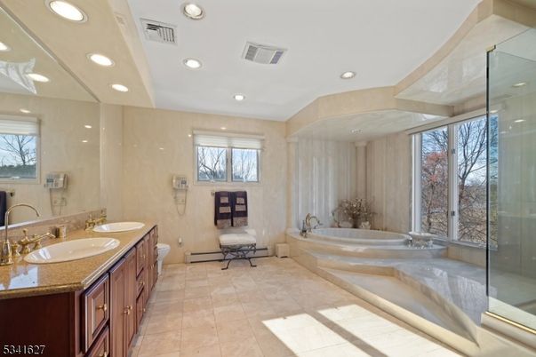 Bathroom, Dual Sink Vanities, Glass Shower, Interior, Recessed Lighting