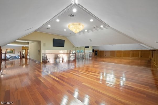 Chandelier, Empty room, Interior, Recessed Lighting, Wood Texture Flooring