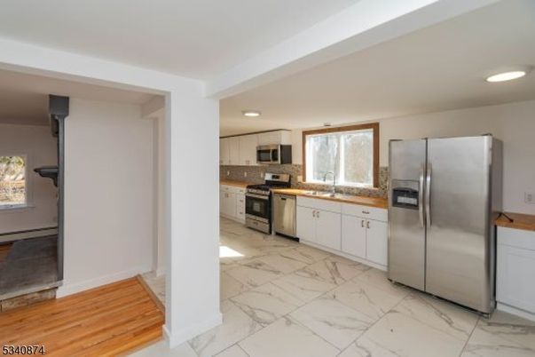 Interior, Kitchen, Marble, Recessed Lighting, Stainless Steel Appliances