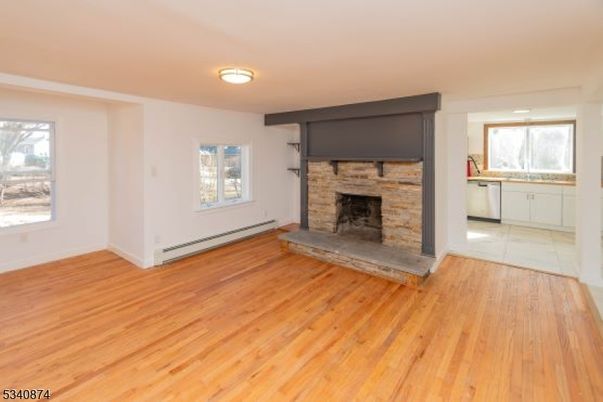 Empty room, Fireplace, Interior, Kitchen, Wood Texture Flooring
