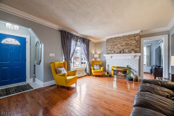 Fireplace, Interior, Living room, Stone Walls, Wood Texture Flooring