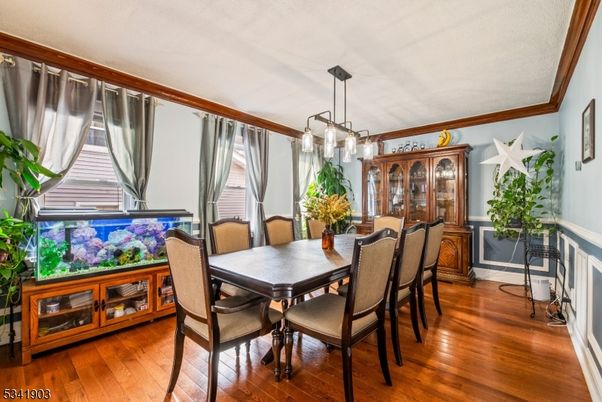 Dining room, Interior, Pendant Lights, Wood Texture Flooring