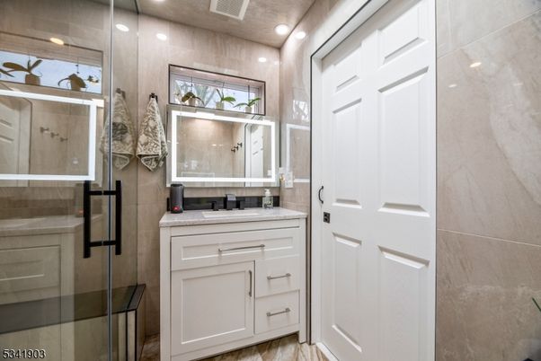 Bathroom, Glass Shower, Interior, Recessed Lighting