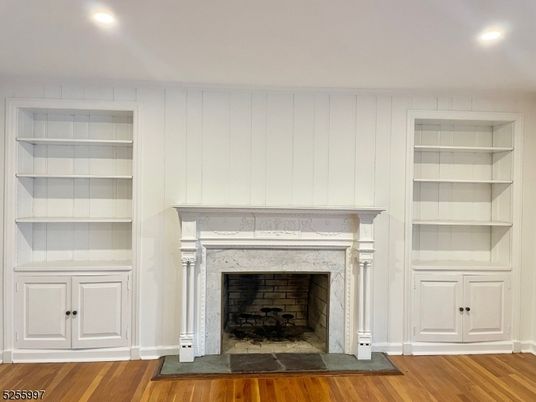 Fireplace, Interior, Recessed Lighting, Wood Texture Flooring