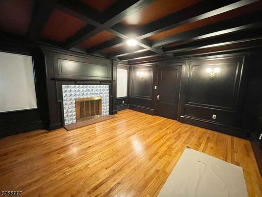 Empty room, Fireplace, Interior, Wooden Beams, Wood Texture Flooring, Wooden Walls