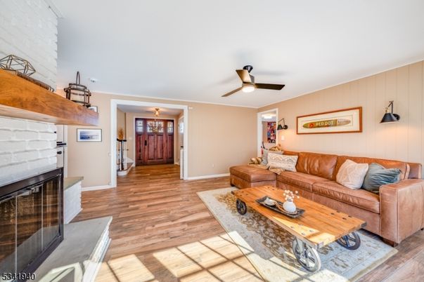 Fireplace, Interior, Living room, Stone Walls, Wood Texture Flooring