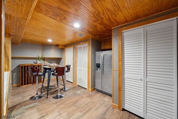 Dining room, Interior, Recessed Lighting, Wooden Ceilings, Wood Texture Flooring