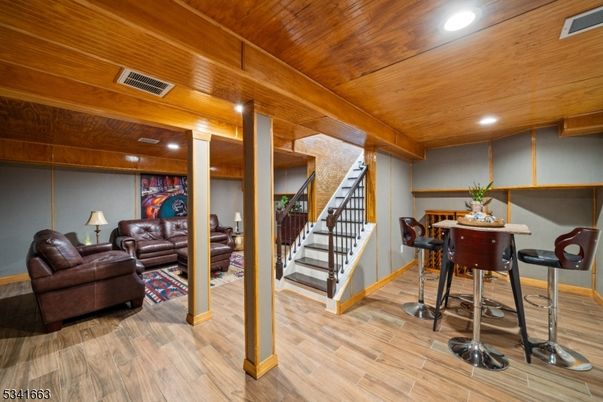 Interior, Living room, Recessed Lighting, Wooden Ceilings, Wood Texture Flooring