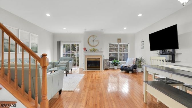 Fireplace, Interior, Recessed Lighting, Wood Texture Flooring