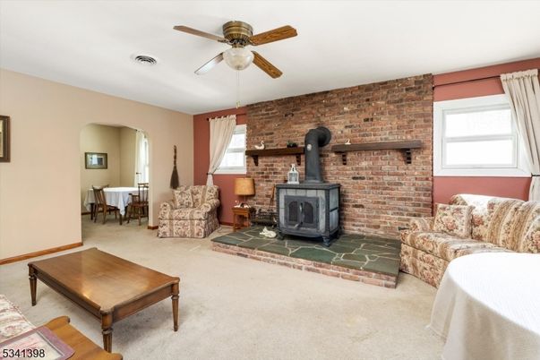 Dining room, Fireplace, Interior, Living room, Stone Walls