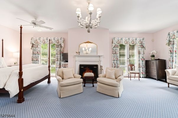Bedroom, Chandelier, Fireplace, Interior