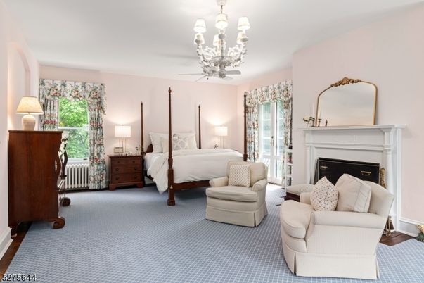 Bedroom, Chandelier, Fireplace, Interior