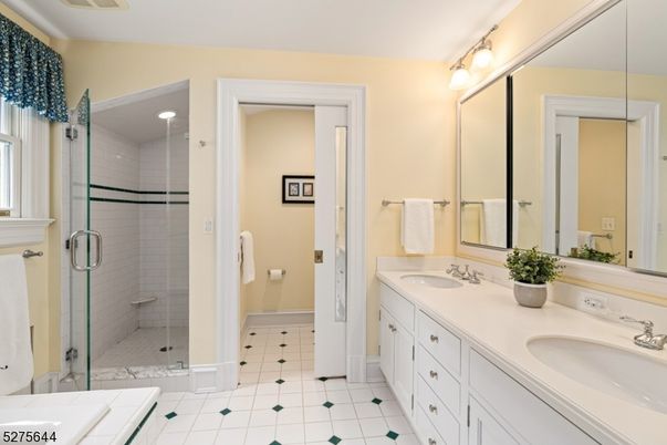 Bathroom, Dual Sink Vanities, Glass Shower, Interior, Tile Countertops