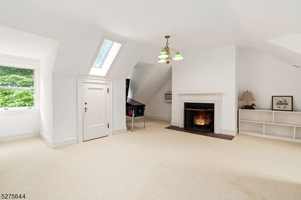 Chandelier, Empty room, Fireplace, Interior, Piano