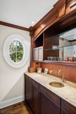 Bathroom, Dual Sink Vanities, Interior, Recessed Lighting, Wood Texture Flooring