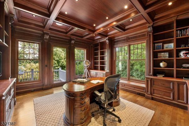 Home Office, Interior, Recessed Lighting, Wooden Beams, Wooden Ceilings, Wood Texture Flooring, Wooden Walls