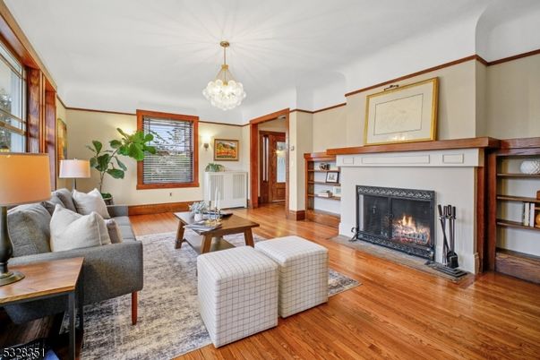 Chandelier, Fireplace, Interior, Living room, Wood Texture Flooring