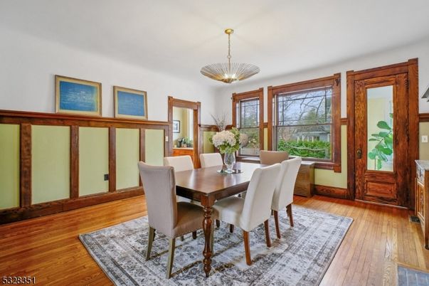 Dining room, Interior, Pendant Lights, Wood Texture Flooring