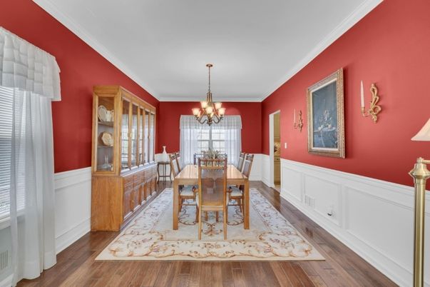 Chandelier, Dining room, Interior, Wood Texture Flooring