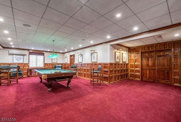 Billiard Table, Game Room, Interior, Pendant Lights, Recessed Lighting, Wooden Walls
