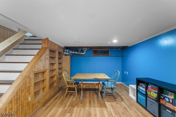 Dining room, Interior, Recessed Lighting, Wood Texture Flooring