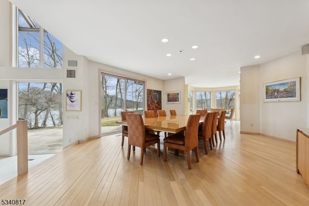 Dining room, Interior, Recessed Lighting, Wood Texture Flooring