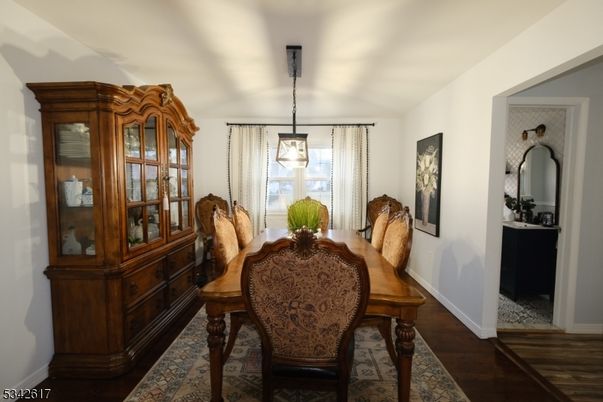 Dining room, Interior, Pendant Lights, Wood Texture Flooring