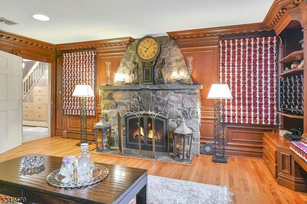 Fireplace, Interior, Recessed Lighting, Wood Texture Flooring