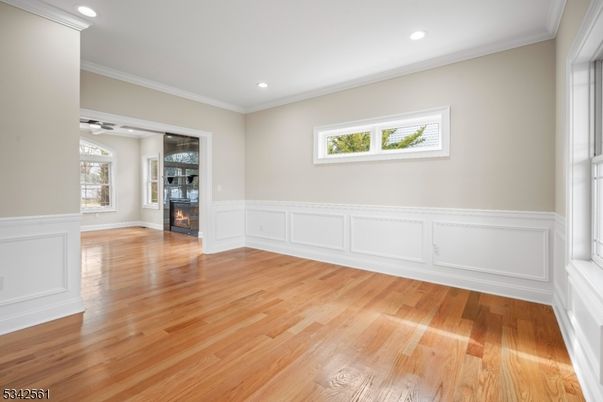 Empty room, Fireplace, Interior, Recessed Lighting, Wood Texture Flooring