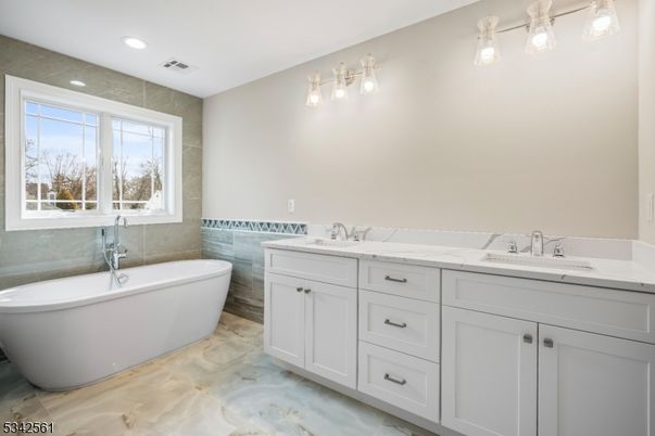 Bathroom, Dual Sink Vanities, Free Standing Baths, Interior, Recessed Lighting