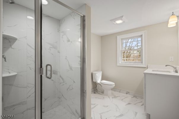 Bathroom, Glass Shower, Interior, Marble, Marble Walls, Recessed Lighting
