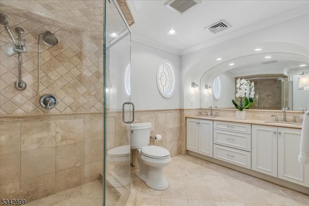 Bathroom, Dual Sink Vanities, Glass Shower, Interior, Recessed Lighting