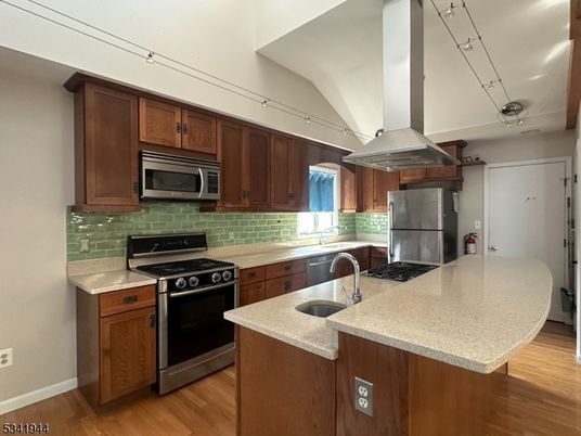 Interior, Kitchen, Stainless Steel Appliances, Wood Texture Flooring