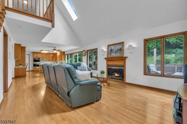 Fireplace, Interior, Kitchen, Living room, Stainless Steel Appliances, Wood Texture Flooring