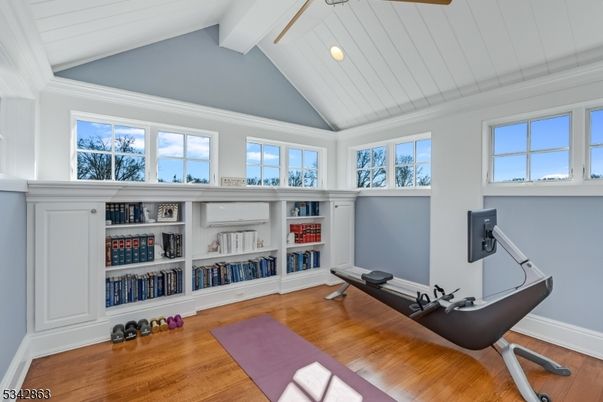 Fitness Equipment, Home Office, Interior, Recessed Lighting, Wood Texture Flooring