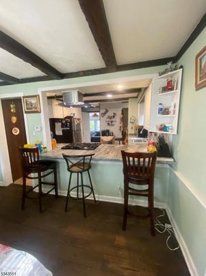 Interior, Kitchen, Recessed Lighting, Stainless Steel Appliances, Wooden Beams, Wood Texture Flooring