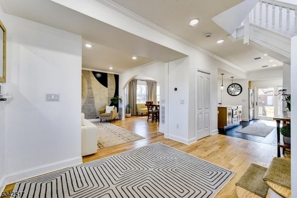Dining room, Interior, Pendant Lights, Recessed Lighting, Wood Texture Flooring