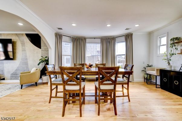 Dining room, Interior, Recessed Lighting, Wood Texture Flooring