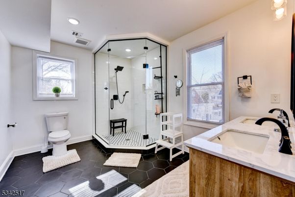 Bathroom, Dual Sink Vanities, Glass Shower, Interior, Recessed Lighting