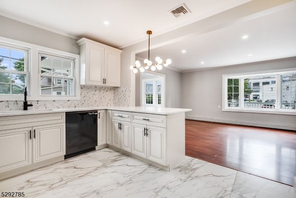 Interior, Kitchen, Marble, Pendant Lights, Recessed Lighting