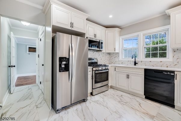 Interior, Kitchen, Marble, Recessed Lighting, Stainless Steel Appliances