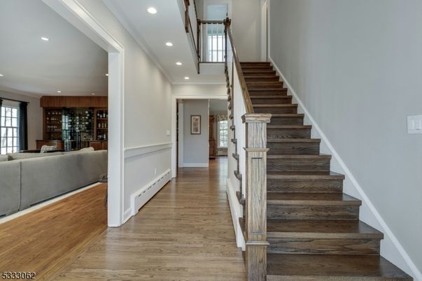 Interior, Living room, Recessed Lighting, Wine Storage, Wood Texture Flooring