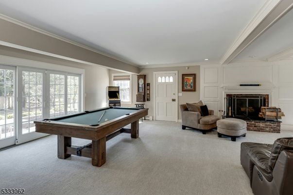 Billiard Table, Fireplace, Game Room, Interior, Living room, Recessed Lighting